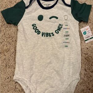 Garanimals Baby One-Piece Good Vibes Only Heather Gray with Green Sleeves
